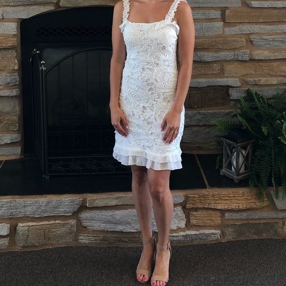 Lulu’s White Crochet Mini Dress with Ruffle Details - Picture 9 of 9